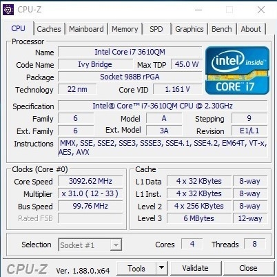 CPU Z Core i7-3610QM