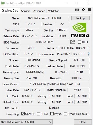 GPU Z Nvidia GeForce GTX 660M