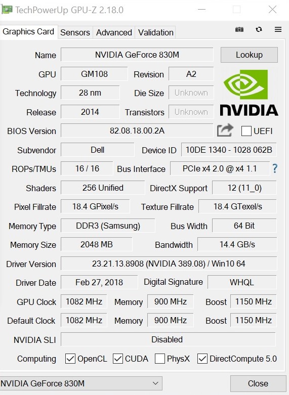 Nvidia GeForce GT 830M