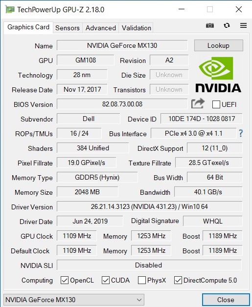 Nvidia GeForce MX130