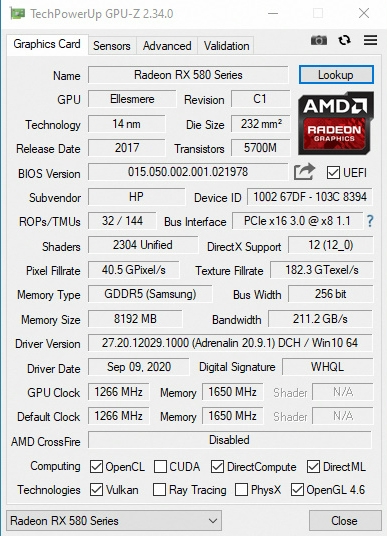 Radeon RX580 8 Gb